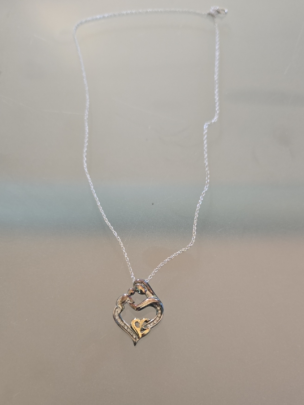 Source Unknown Silver Heart Necklace with Gold Accent